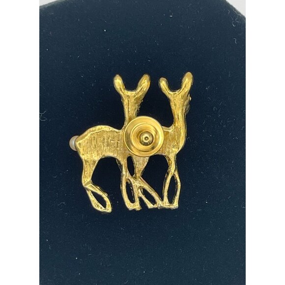 Reindeer Gold Tone Christmas Pin Faux Pearls Tails - Picture 6 of 10